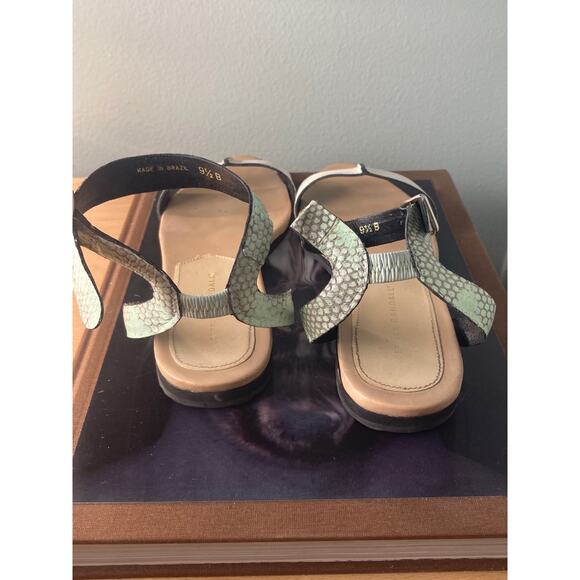 Loeffler Randall Gilda-Vass Sandal White & Green Embossed Flat With Box Sz 9.5 - Picture 5 of 11
